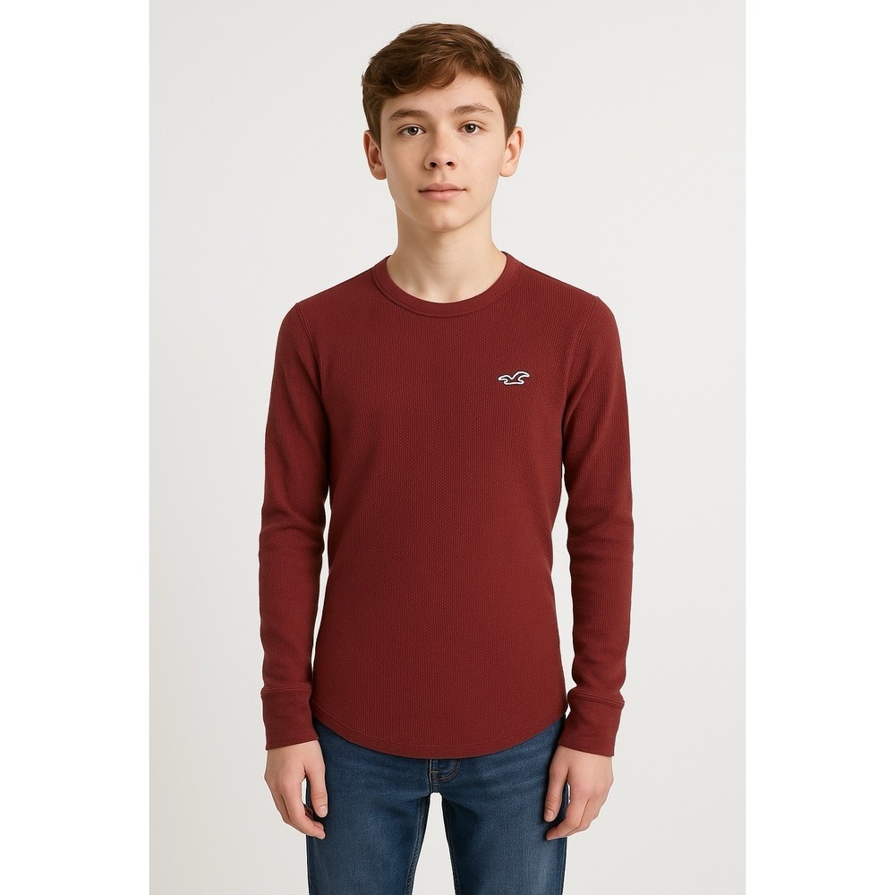 Hollister Shirt Mens XXS‎ Red Long Sleeve Thermal Waffle Knit Y2K Pullover